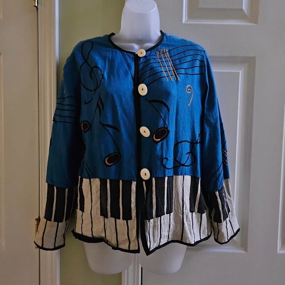 Vintage 80s Allure Piano Music Note Themed Jacket Top Small - Picture 2 of 14